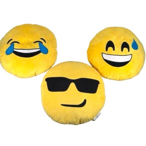 Set of 3 Emojination Pillows 13" Round Smile w/Sweat, Laugh to Tear, Sunglasses - Picture 1 of 6